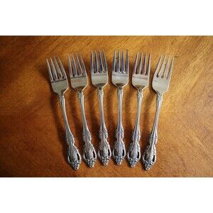 Lot 6x Oneida Community Brahms Salad Forks Stainless 6.75" Betty Crocker Pierced